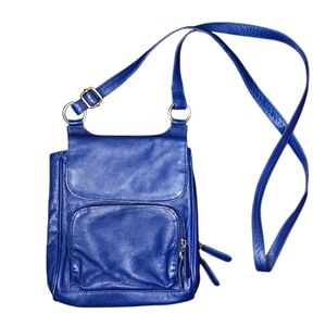 Marco Avane Blue Leather Crossbody Organizer — Slim Multi-Pocket Bag, Y2K Style